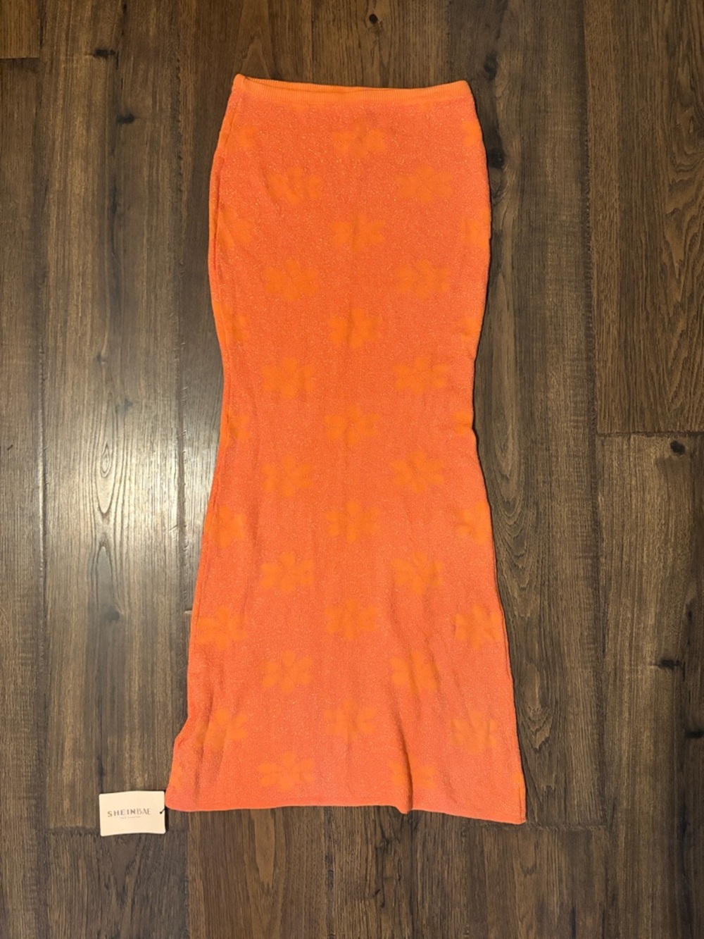 SHEIN Bright Orange Knit Floral Tube Skirt